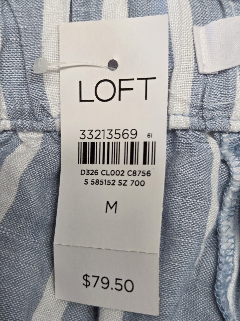 LOFT Blue/White Striped Cropped Pants Linen Blend Waist Tie NWT Size M - Picture 9 of 10